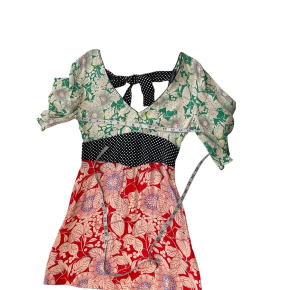 Topshop Womens Floral Patchwork Bell Sleeve Mini Dress 4 Multicolor - Picture 8 of 9